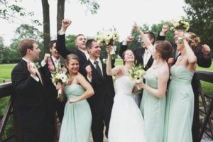 Energetic bridal party celebration photo during wedding reception in Georgia
